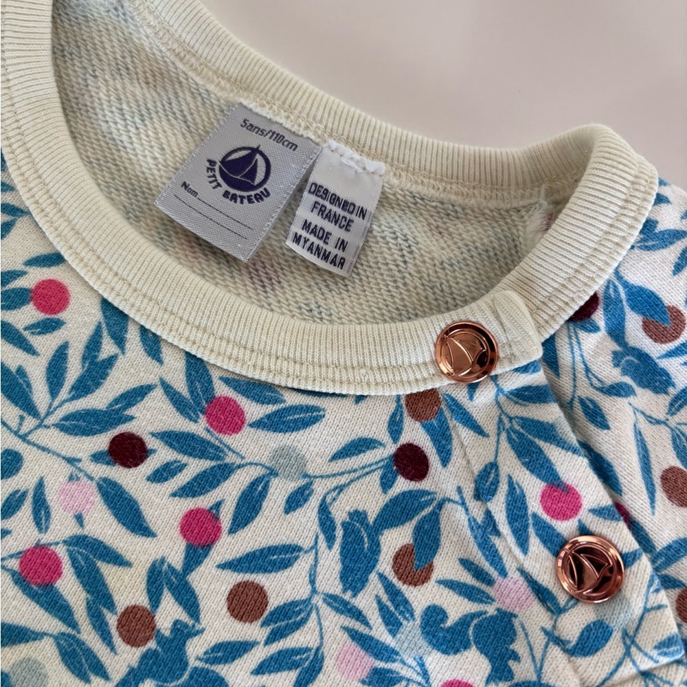 Petit Bateau Cream and Blue Leaf Print Top - Picture 6 of 7